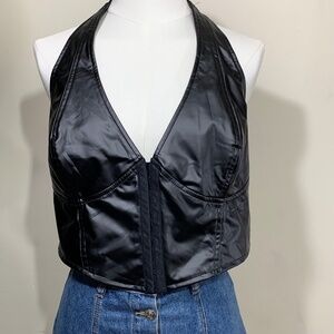 Forever 21 Plus Size 1X Black Faux Leather Halter Bustier Crop Top NWT